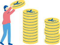 お金を積み上げている人のイラスト