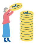お金を積みあげる老人イラスト