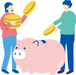 貯金箱にお金を入れている人のイラスト