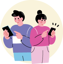スマホをいじる男女のイラスト