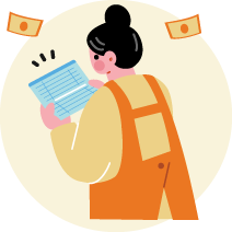 通帳を見る主婦のイラスト