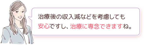 治療後の収入減などを考慮しても安心ですし、治療に専念できますね。