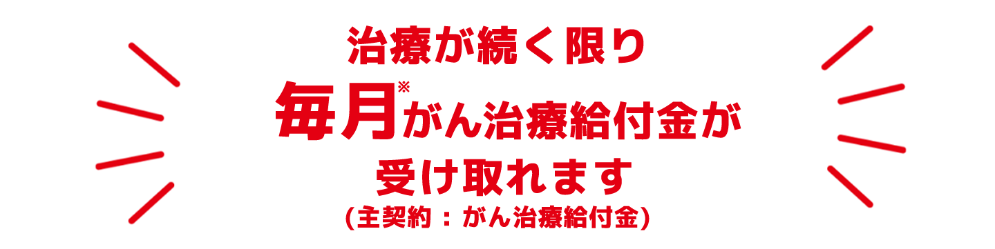 治療が続く限り毎月治療給付金が受け取れます