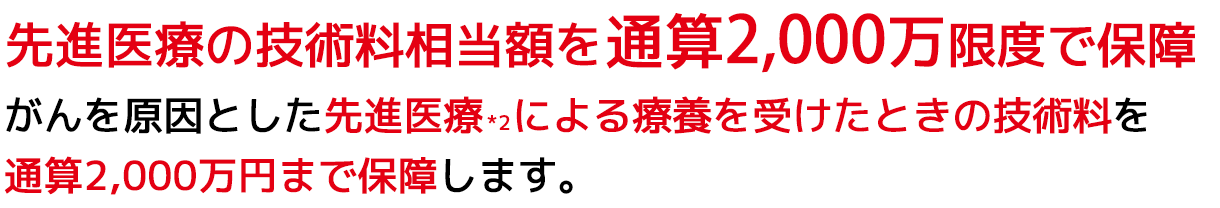 先進医療の技術料相当額を通算2000万限度で保障