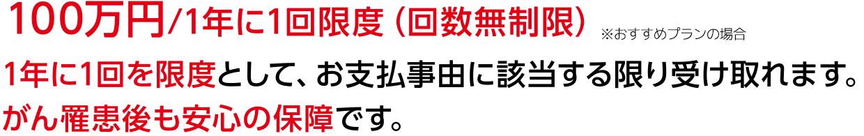 100万円/1年に1回限度（回数無制限）